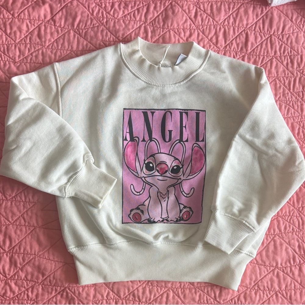 Zara Cream Sweatshirt with Pink 'Angel' Character Graphic